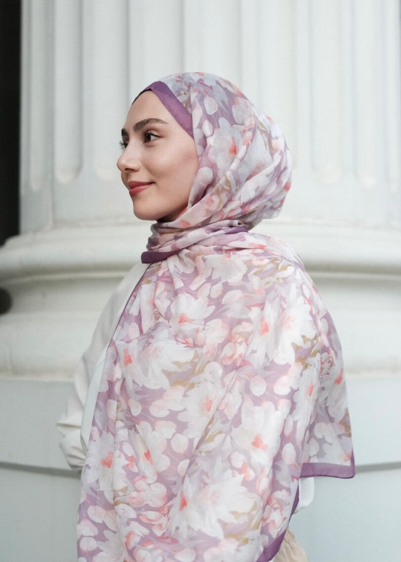 Floral Breeze Print Hijab - Lilac