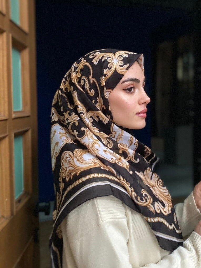 Emperial Gold Square Hijab - Black