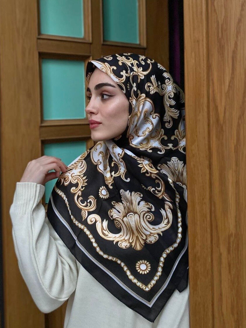 Emperial Gold Square Hijab - Black