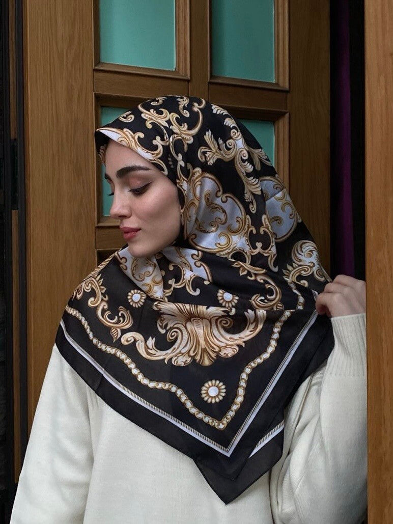 Emperial Gold Square Hijab - Black