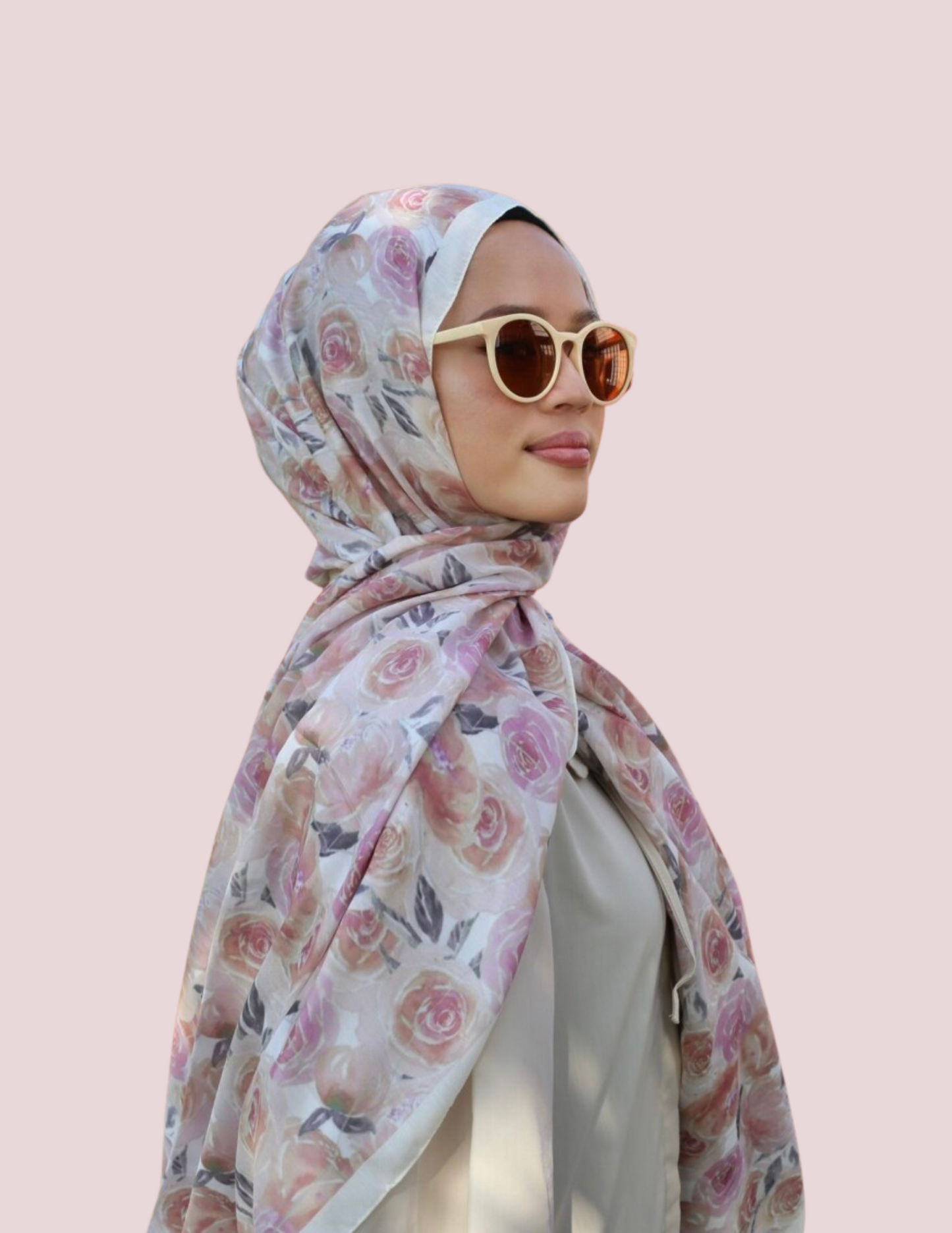 Print Hijab - Rose in Pearl