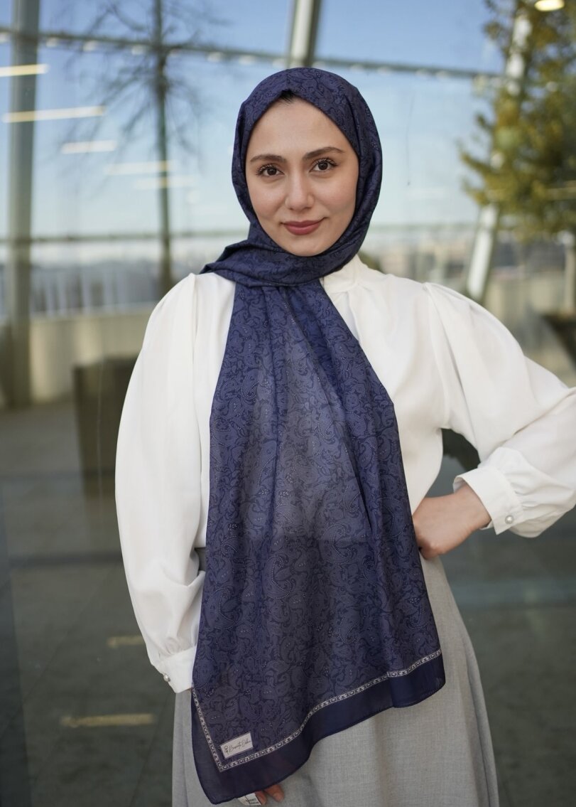 Regal Print Hijab - Navy