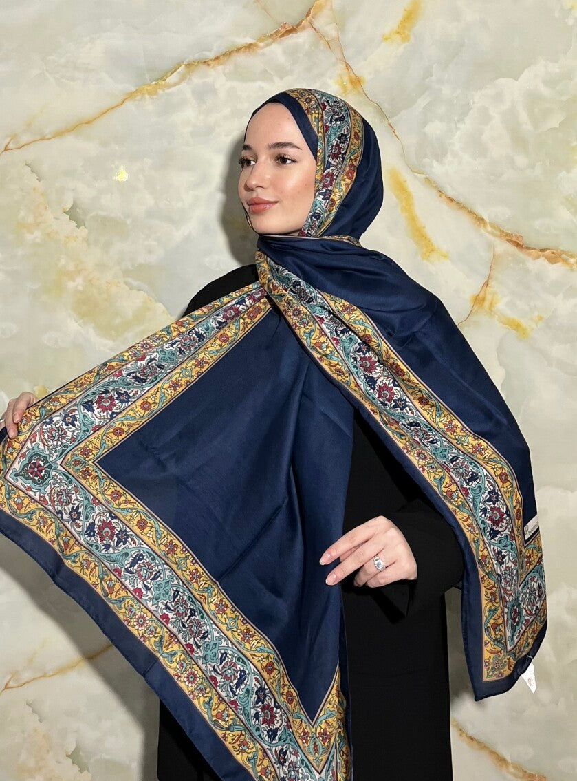 Royal Ottoman Print Hijab - Navy