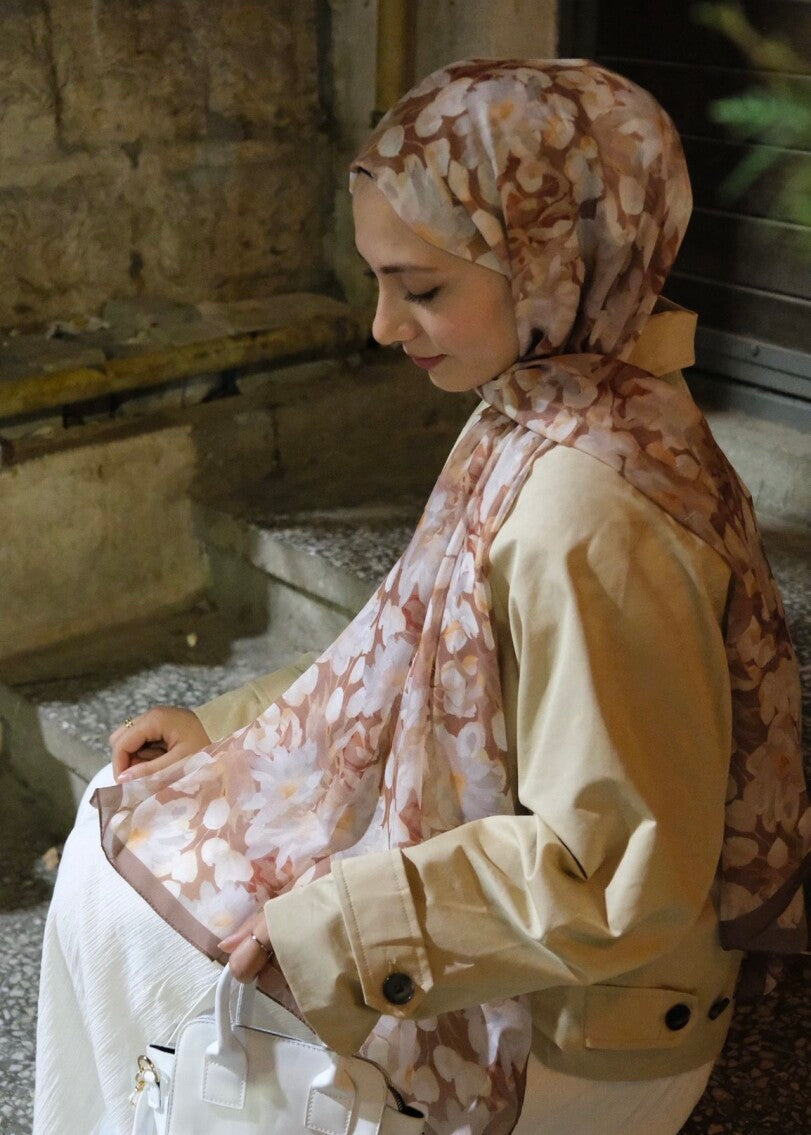 Floral Breeze Print Hijab - Brown