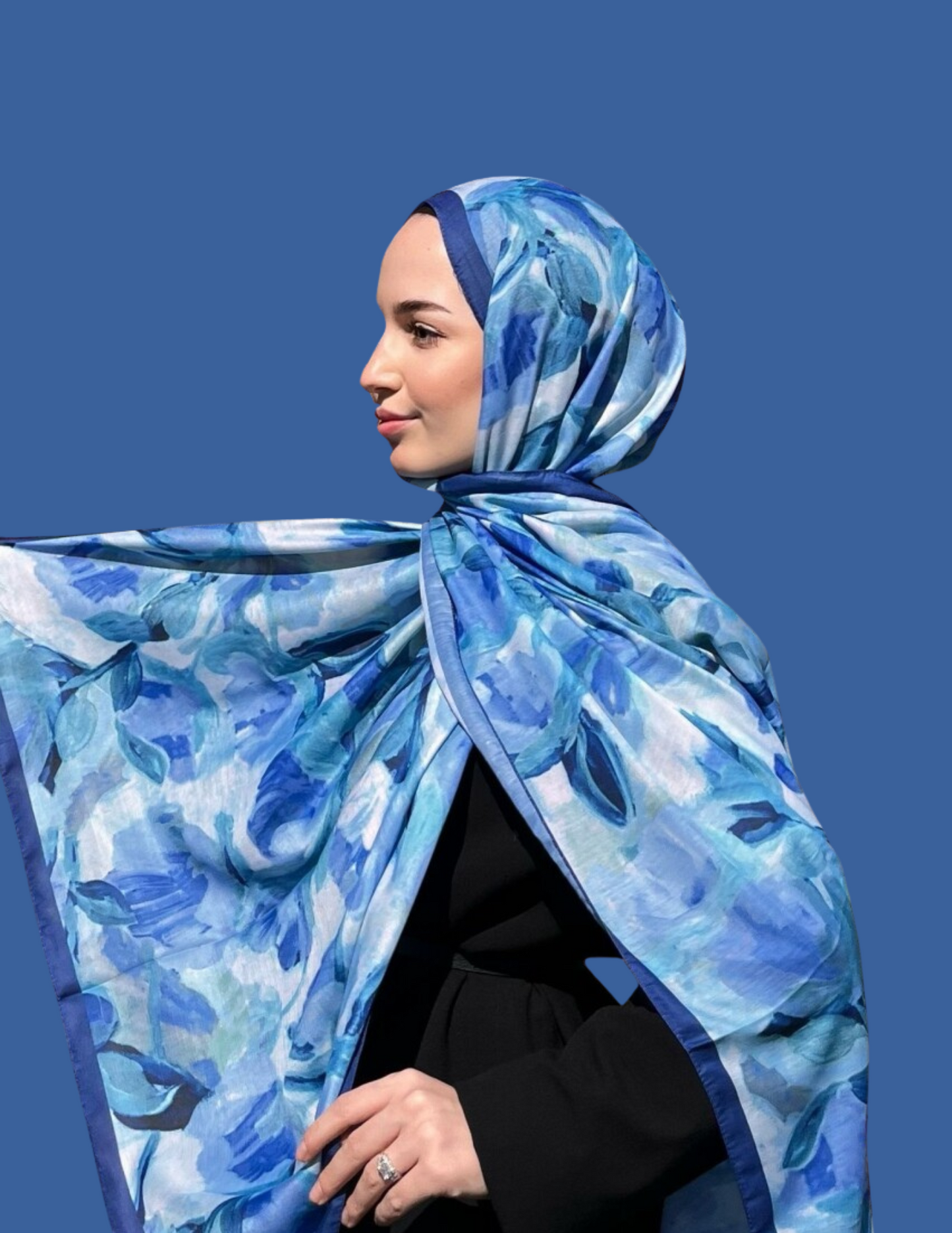 Watercolor Bloom Print Hijab - Blue