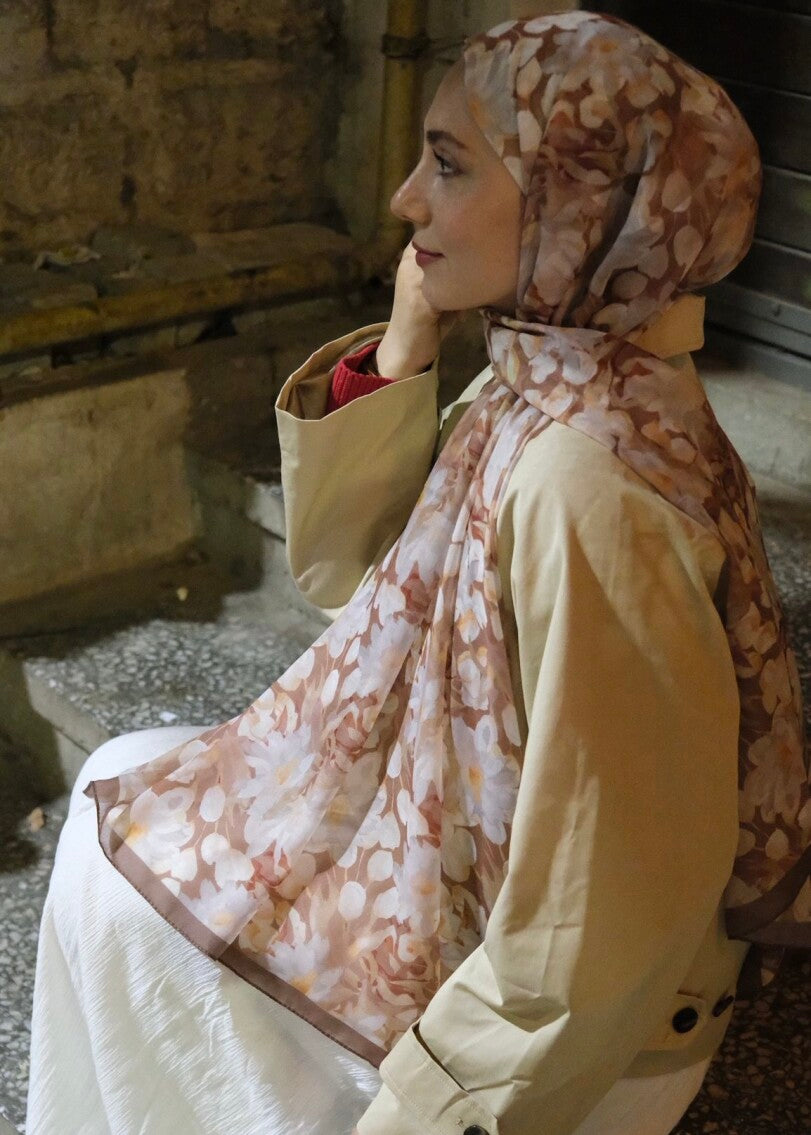 Floral Breeze Print Hijab - Brown
