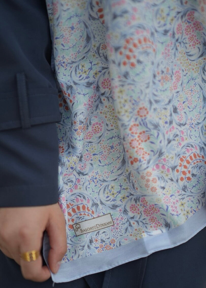 Dainty Floral Print Hijab - Baby Blue