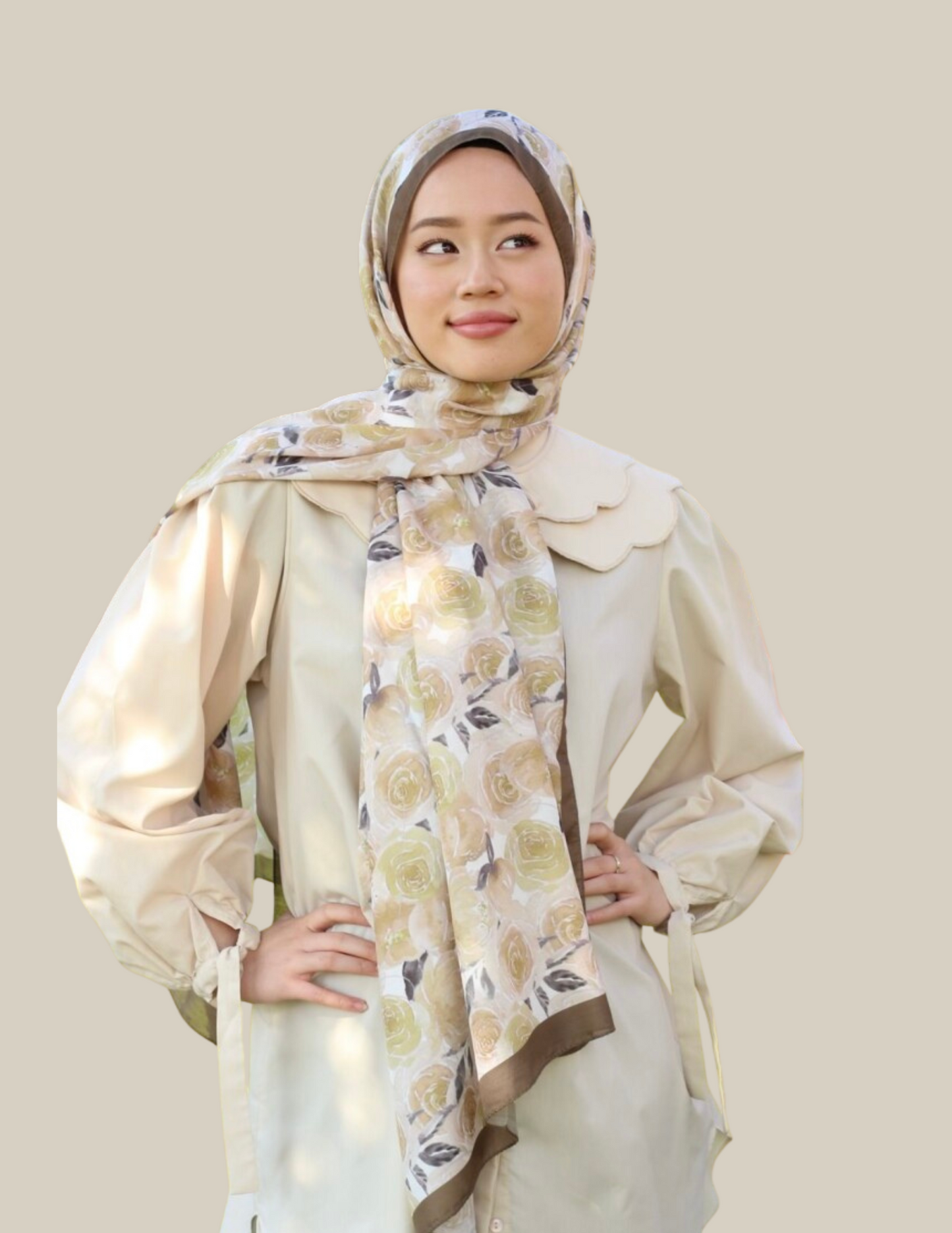 Print Hijab - Rose in Olive