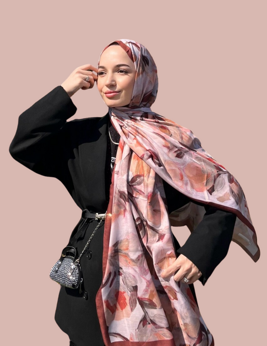 Watercolor Bloom Print Hijab - Autumn