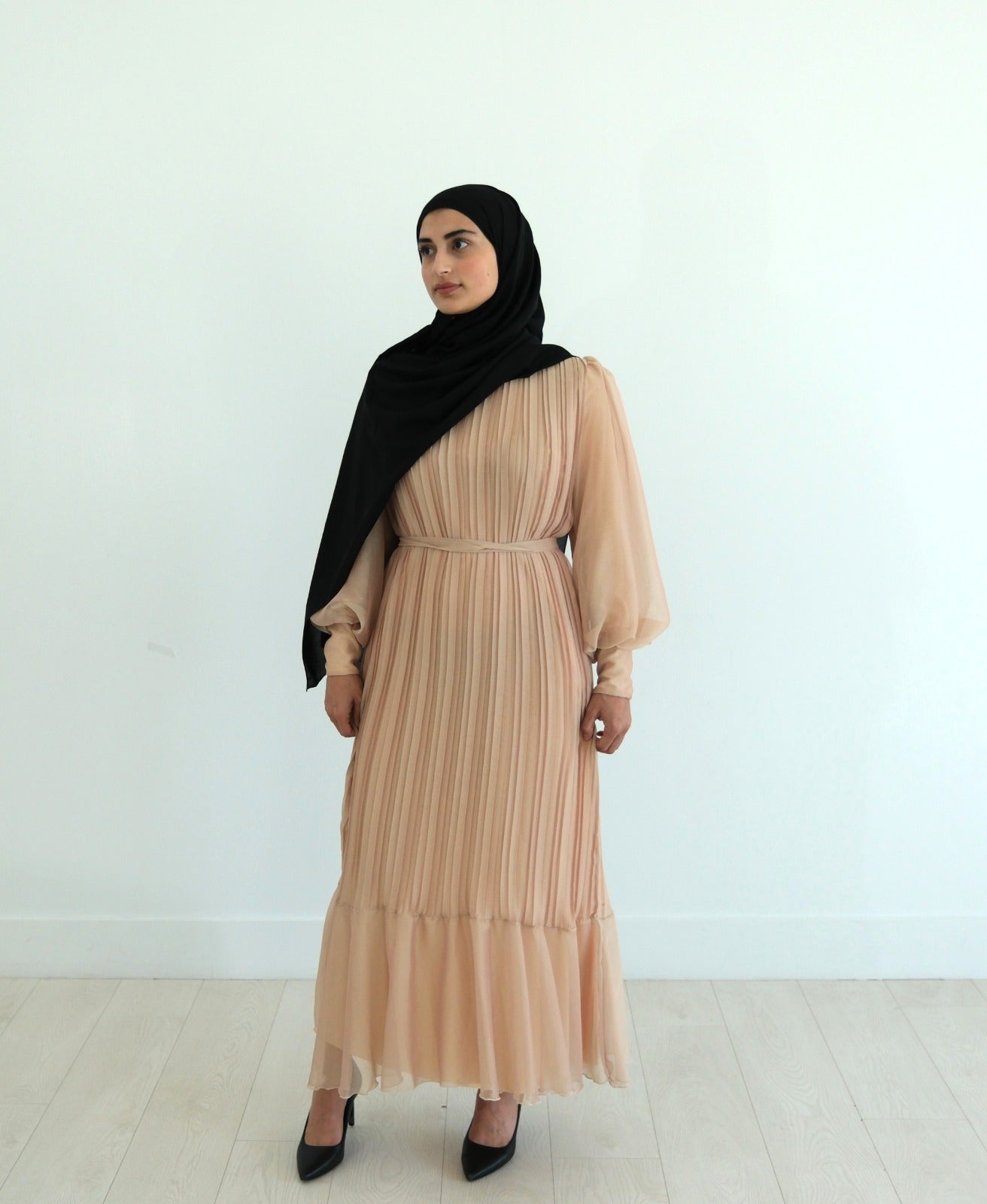 Elegant Pleated Lined Dress - Stardust