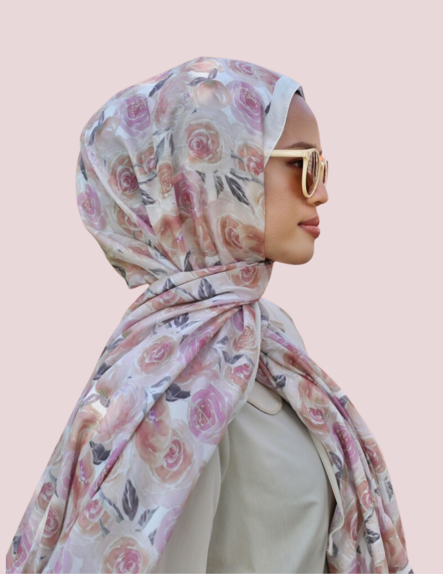 Print Hijab - Rose in Pearl
