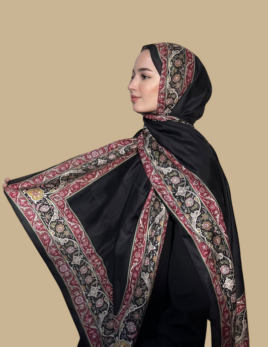 Royal Ottoman Print Hijab - Black