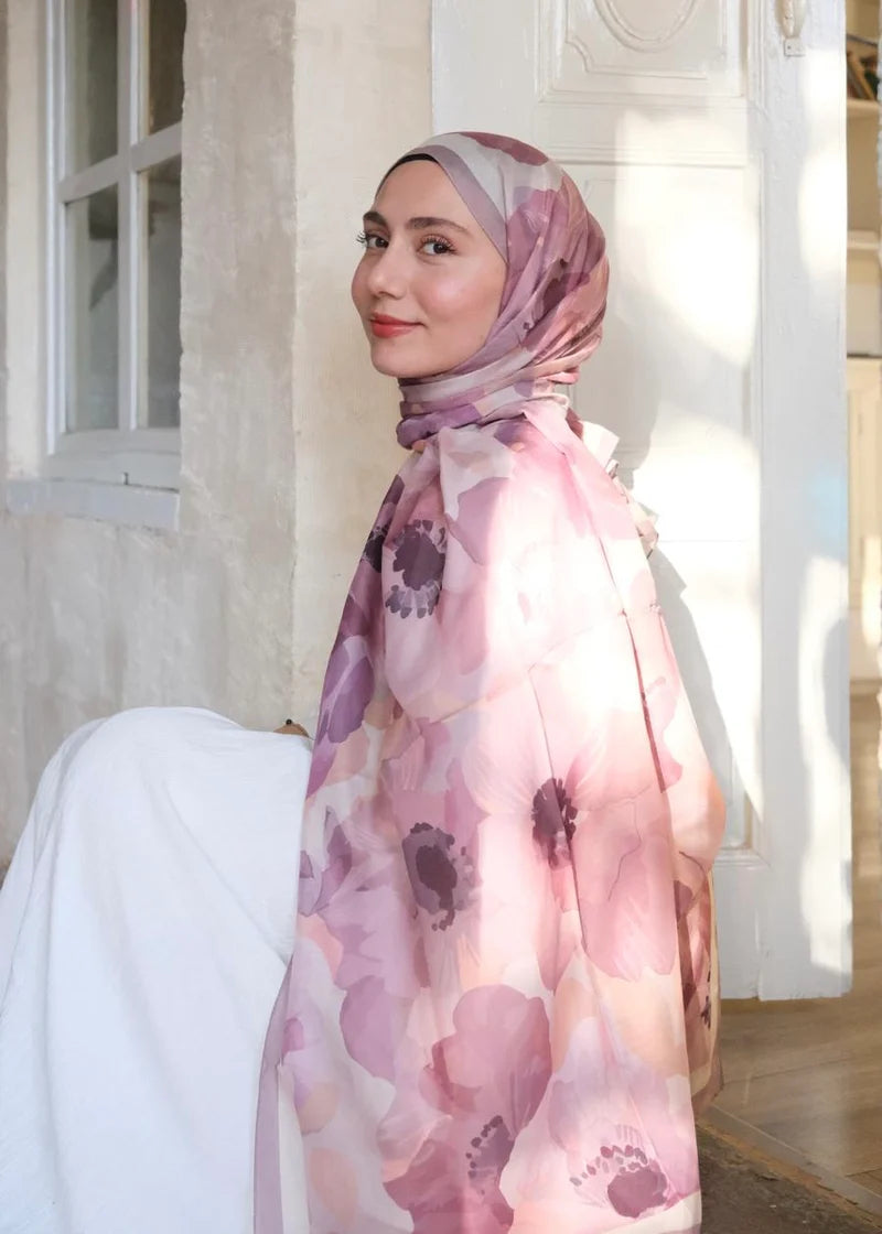 Maribel Print Hijab - Dusty Rose