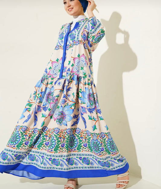 Ottoman Garden Summer Dress - Blue