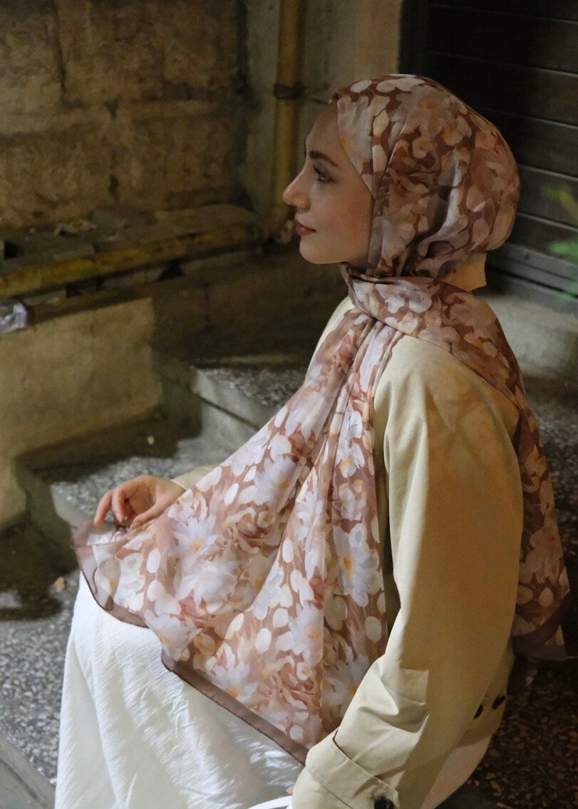 Floral Breeze Print Hijab - Brown