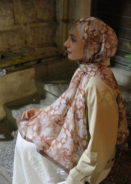 Floral Breeze Print Hijab - Brown