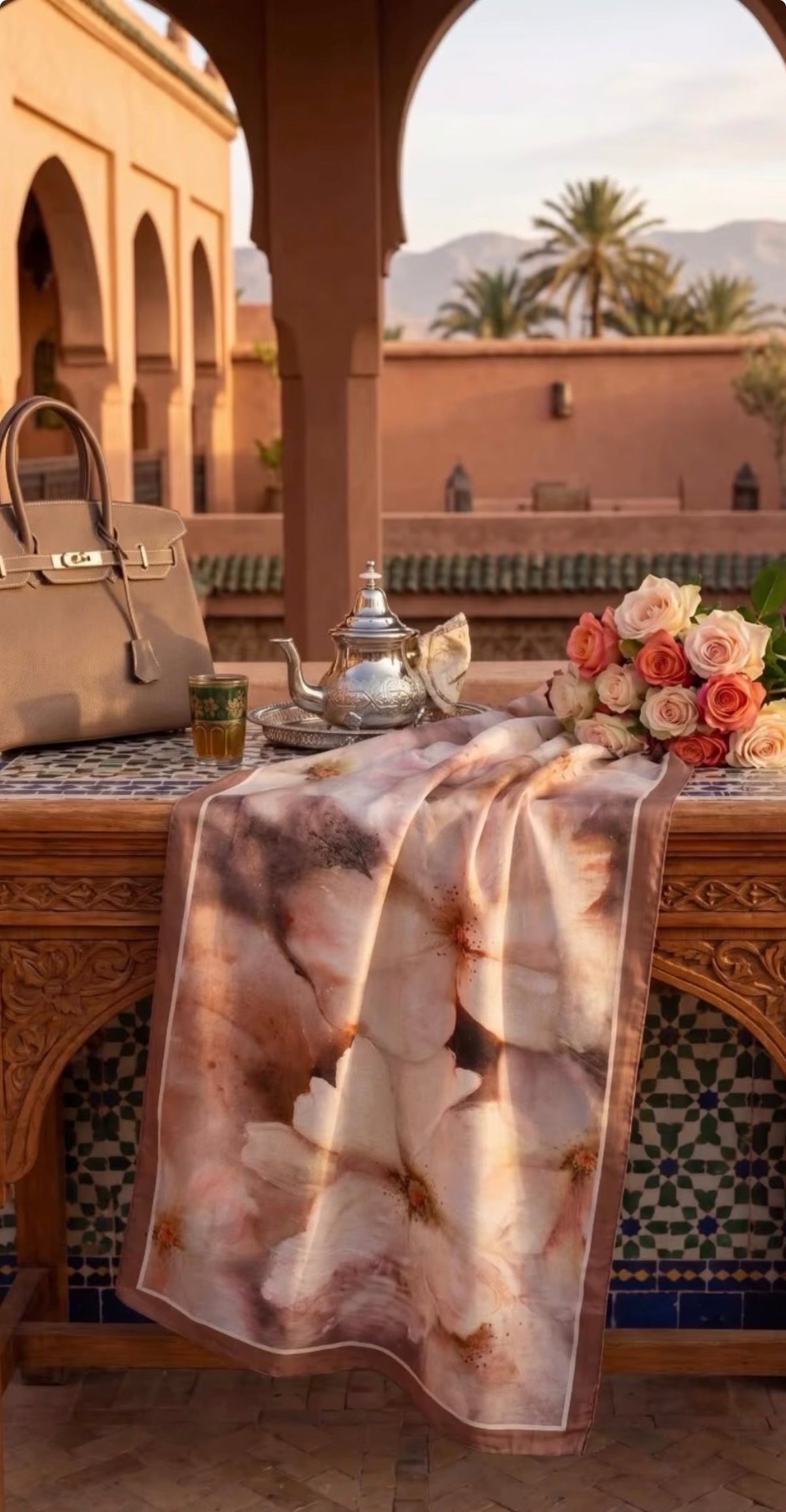 Bamboo Textured Print Hijab - Toffee Border Floral