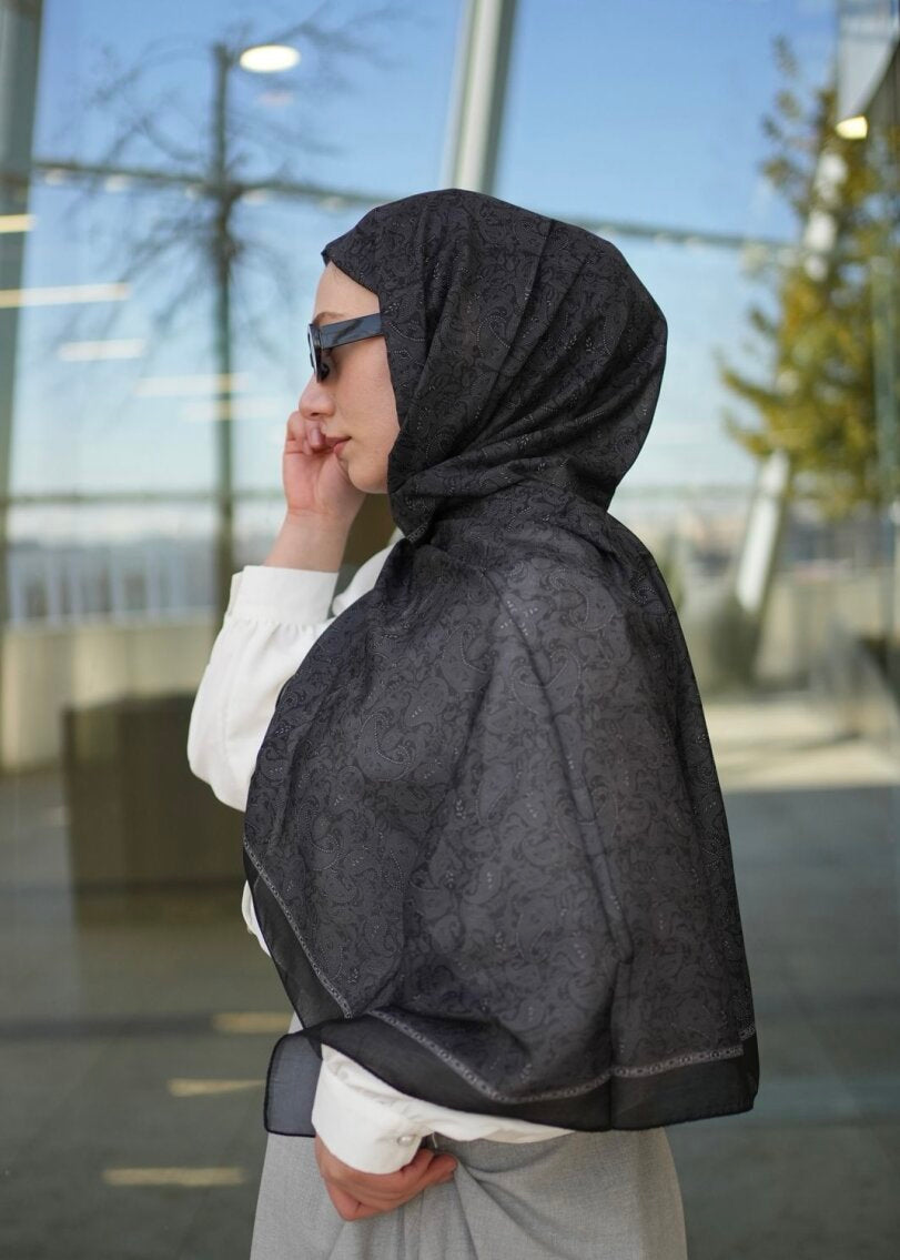Regal Print Hijab - Black