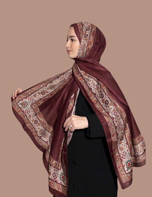 Royal Ottoman Print Hijab - Maroon