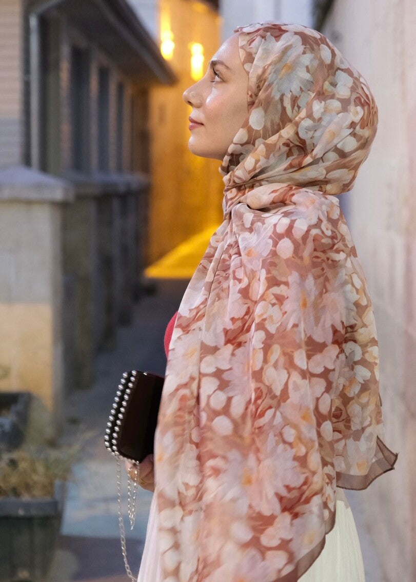 Floral Breeze Print Hijab - Brown