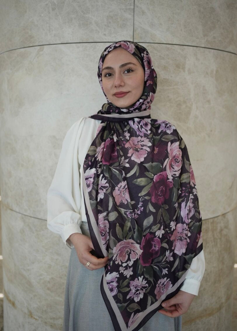 Floral Garden Print Hijab - Purple