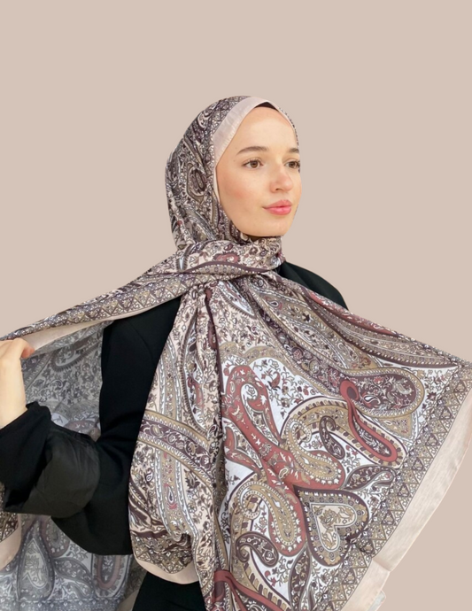Paisley Print Hijab - Cream