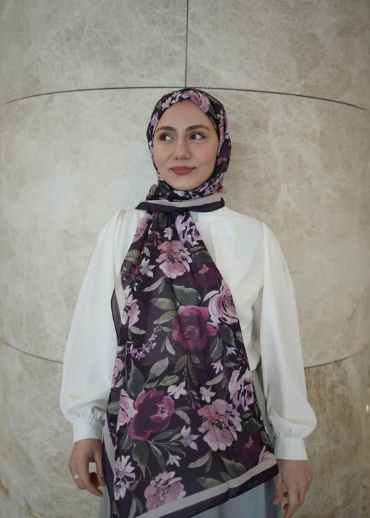 Floral Garden Print Hijab - Purple