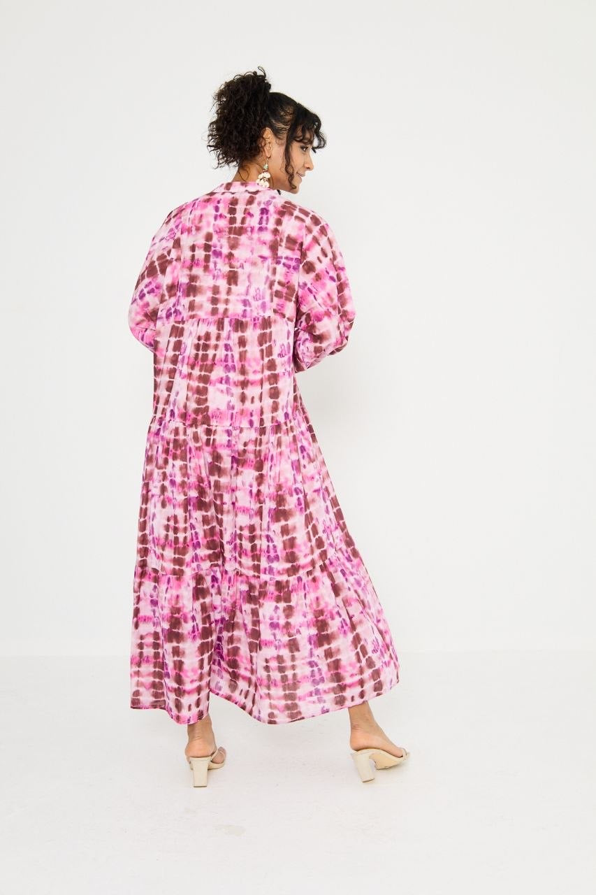 Tie-Dye Linen Dress - Pink