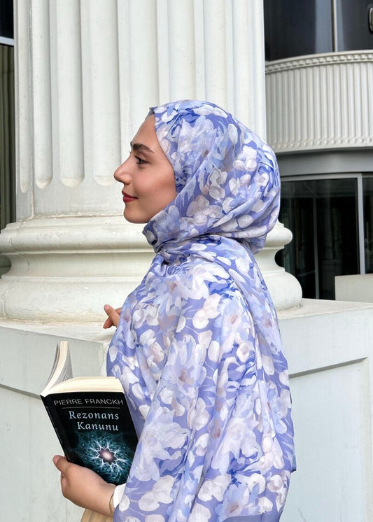 Floral Breeze Print Hijab - Blue