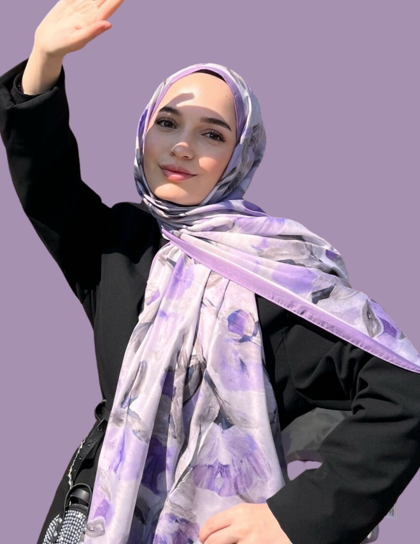 Watercolor Bloom Print Hijab - Lilac