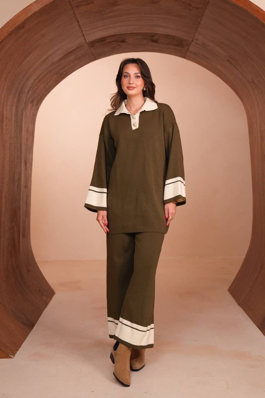Varsity Knit Set in olive – Modestique