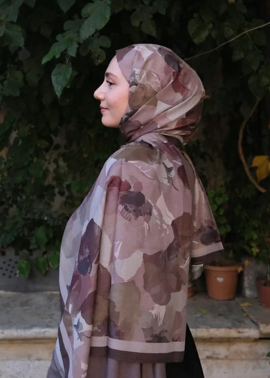 Maribel Print Hijab - Brown
