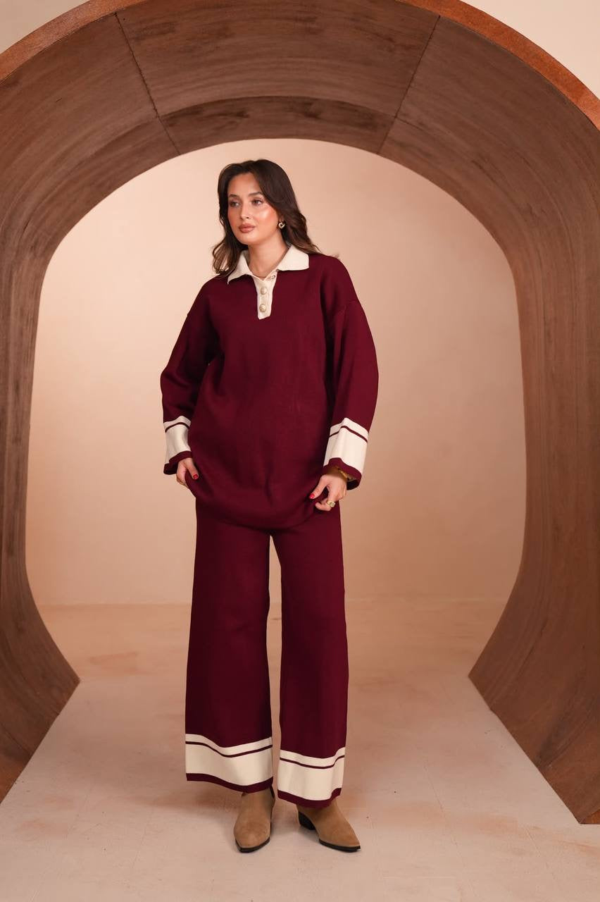 Varsity Knit Set in burgundy – Modestique