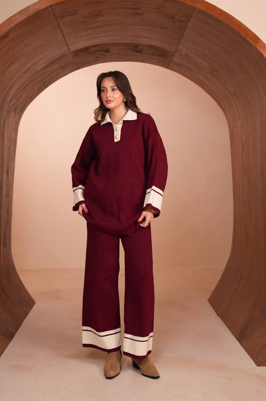 Varsity Knit Set in burgundy – Modestique