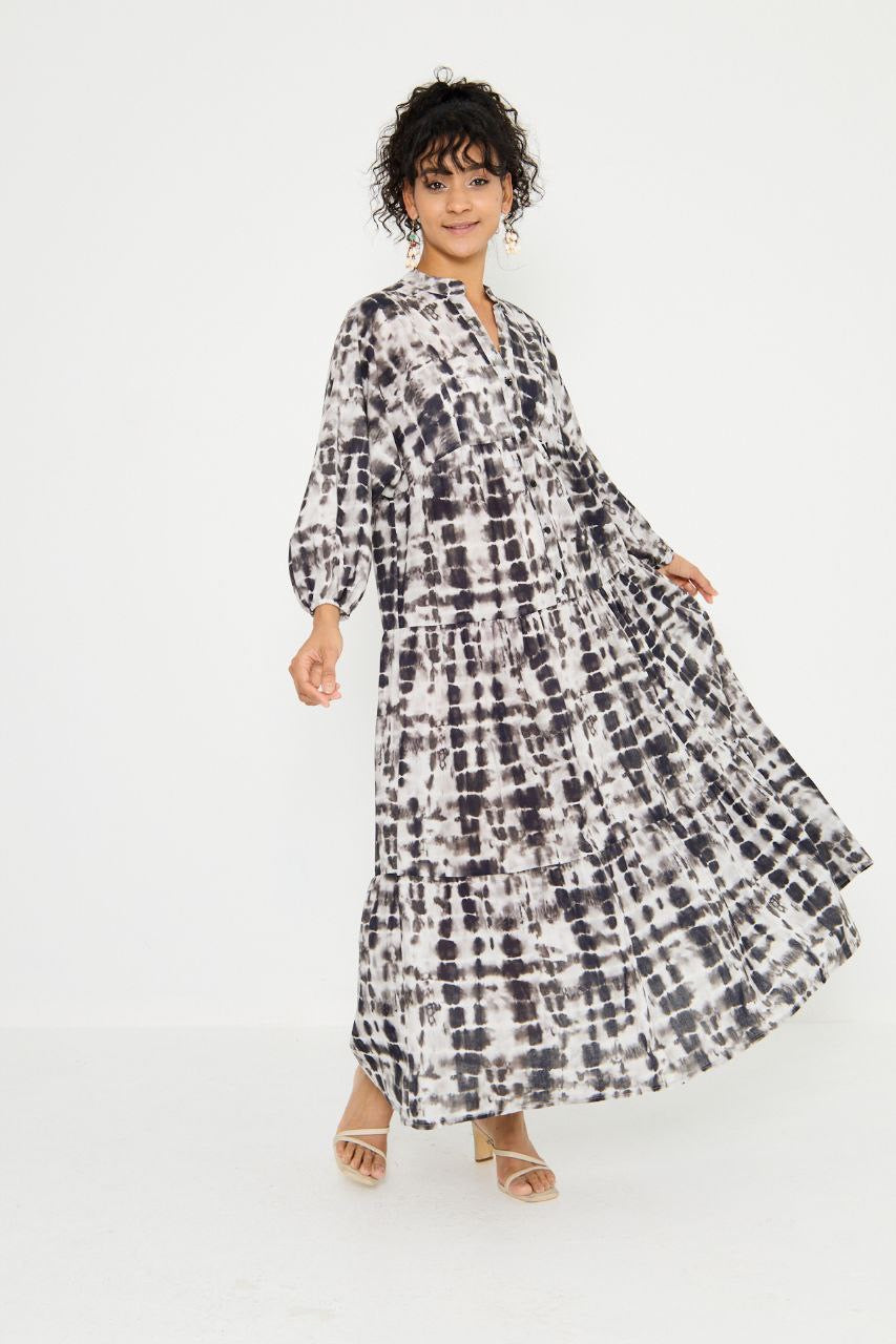Tie-dye Linen Dress - Black