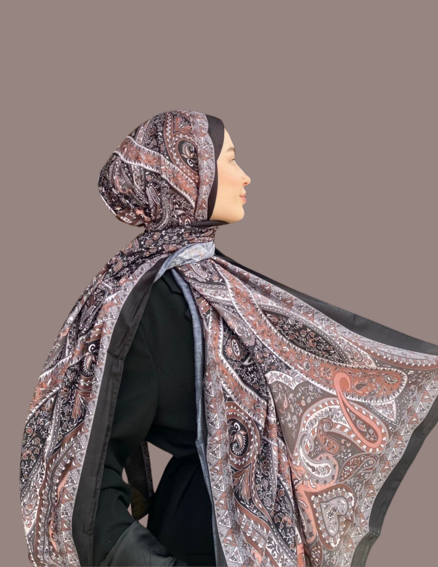 Paisley Print Hijab - Mocha Noir