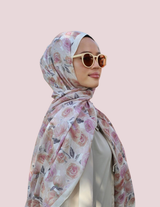 Print Hijab - Rose in Pearl