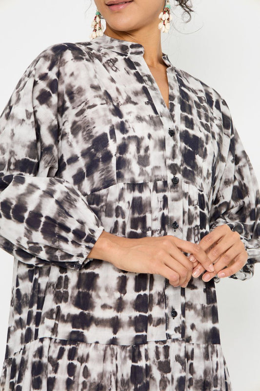 Tie-dye Linen Dress - Black