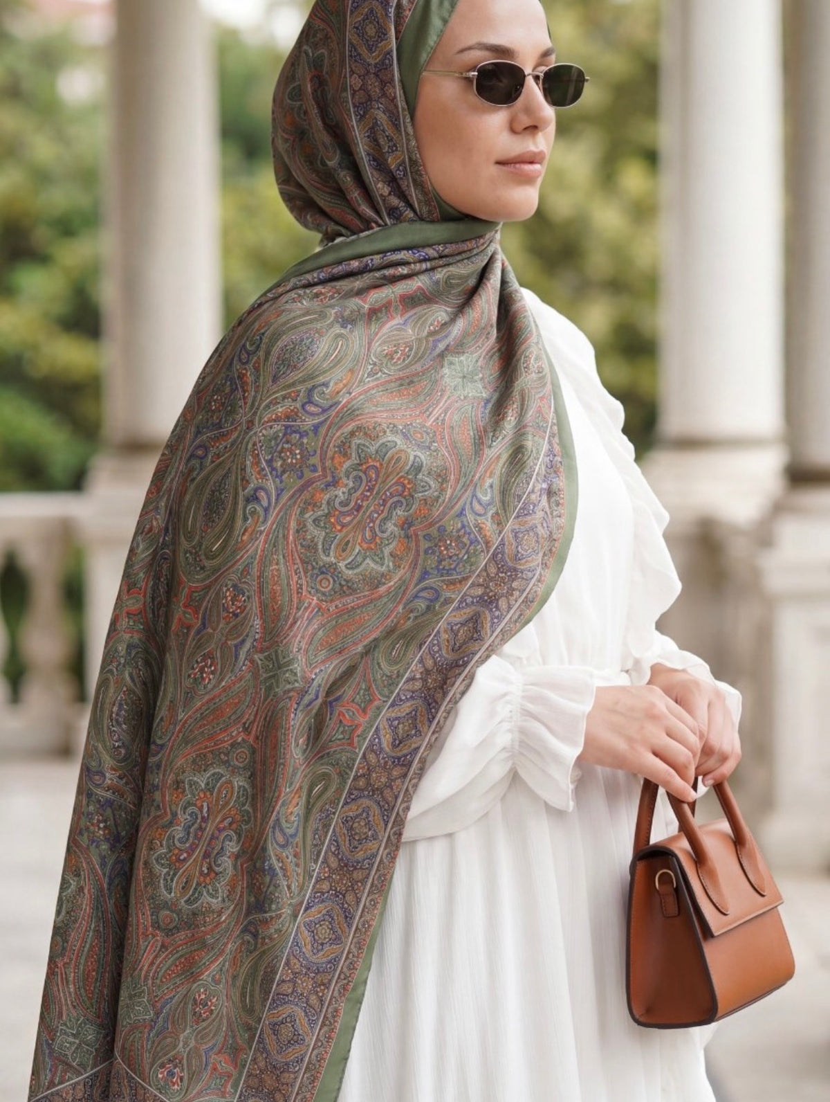 Bamboo Textured Print Hijab - Green Oriental