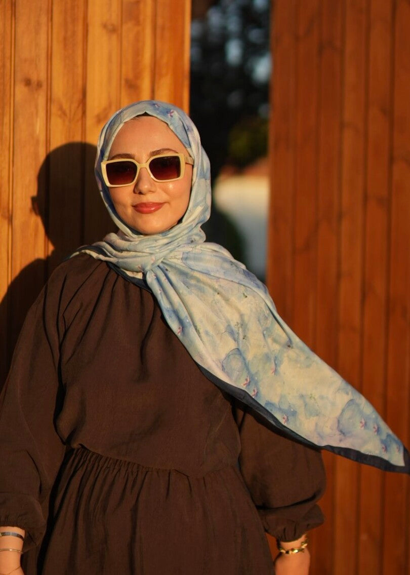 Flora Print Hijab - Blue
