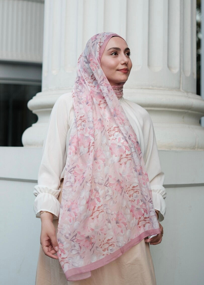 Floral Breeze Print Hijab - Pink