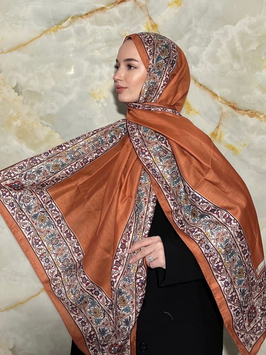 Royal Ottoman Print Hijab - Pumpkin