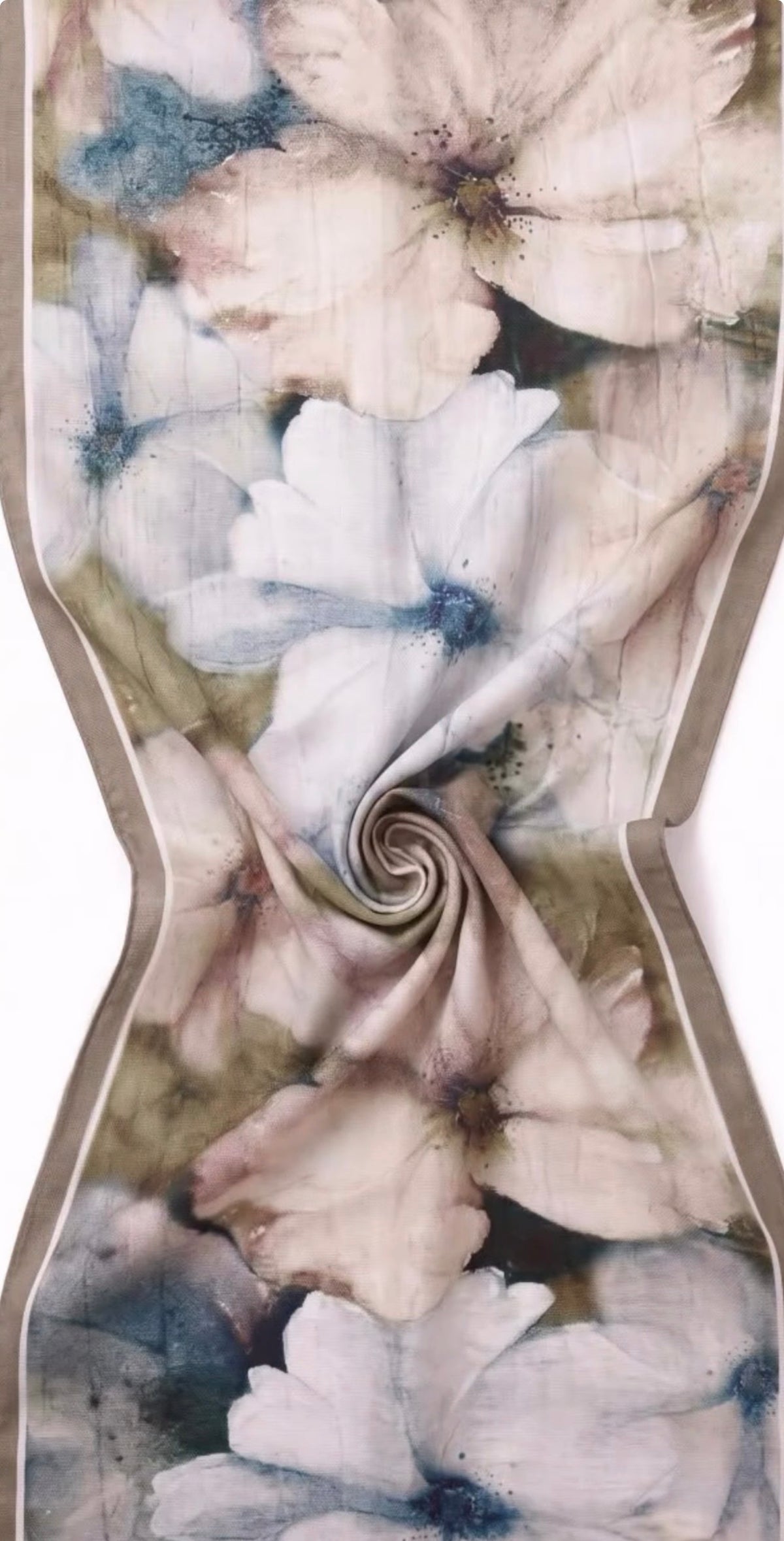 Bamboo Textured Print Hijab - Taupe Border Floral