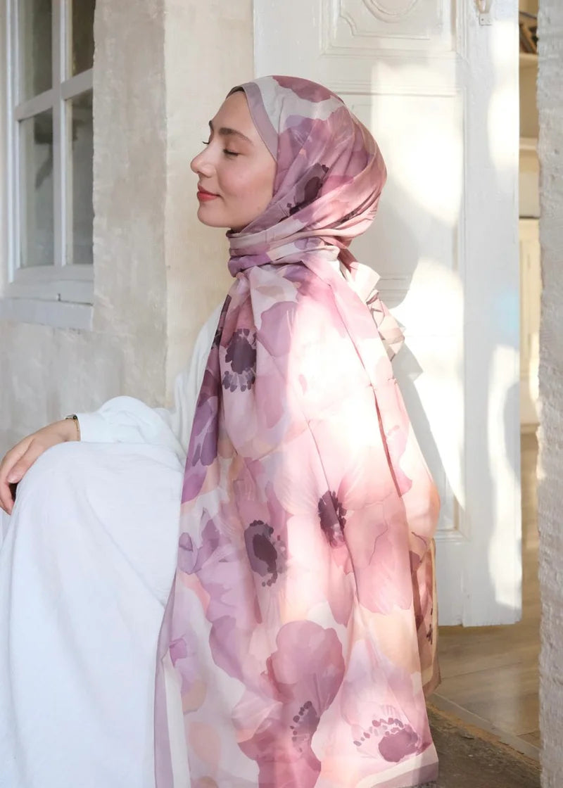 Maribel Print Hijab - Dusty Rose