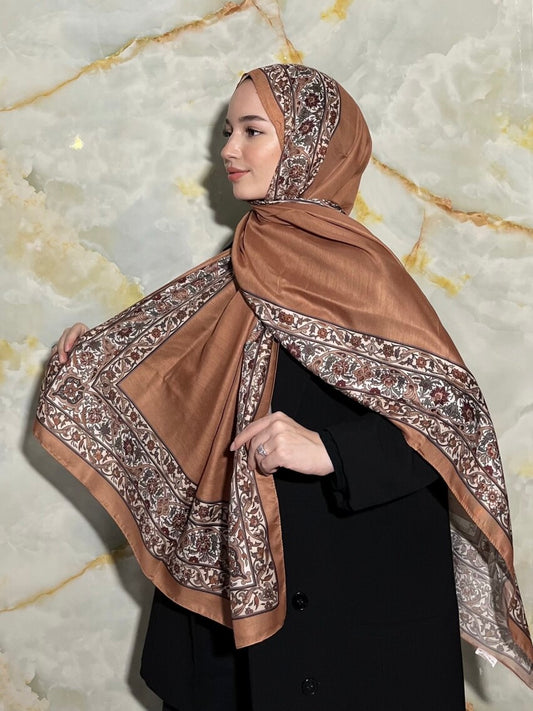 Royal Ottoman Print Hijab - Caramel