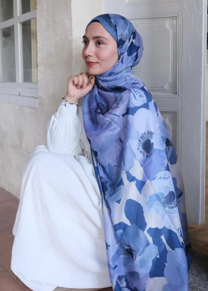 Maribel Print Hijab - Night Blue