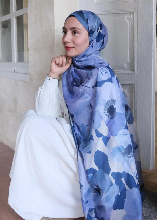 Maribel Print Hijab - Night Blue