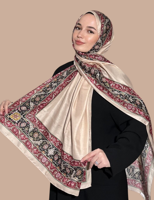 Royal Ottoman Print Hijab - Cream