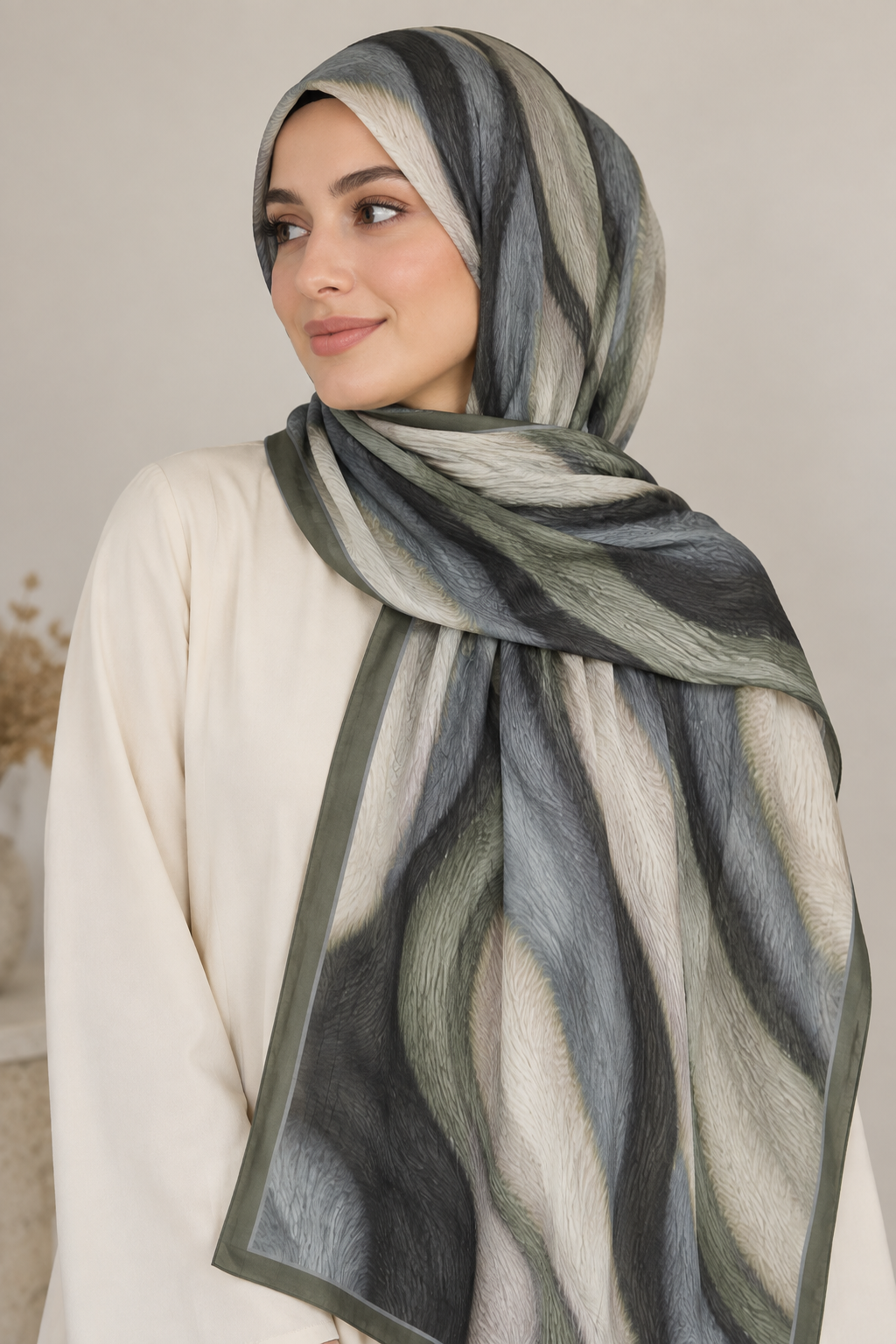Bamboo Textured Print Hijab - Olive Haze