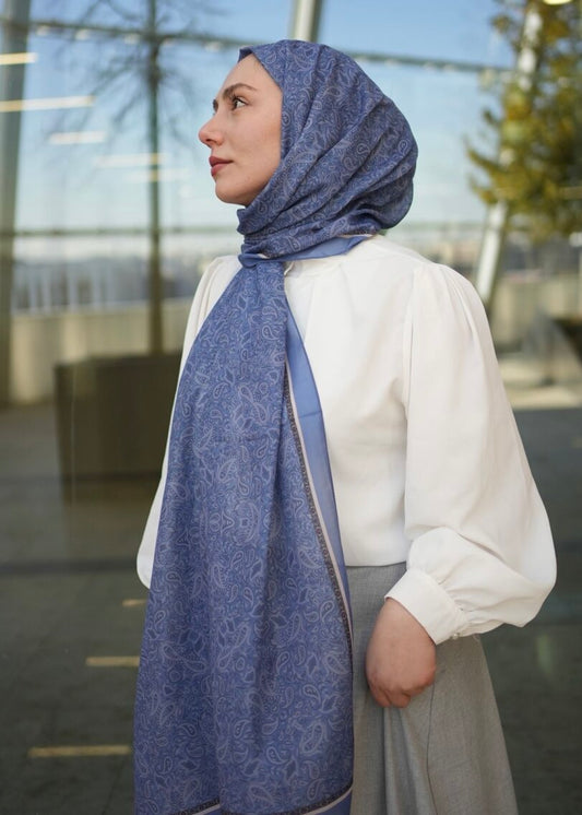 Regal Print Hijab - Light Blue